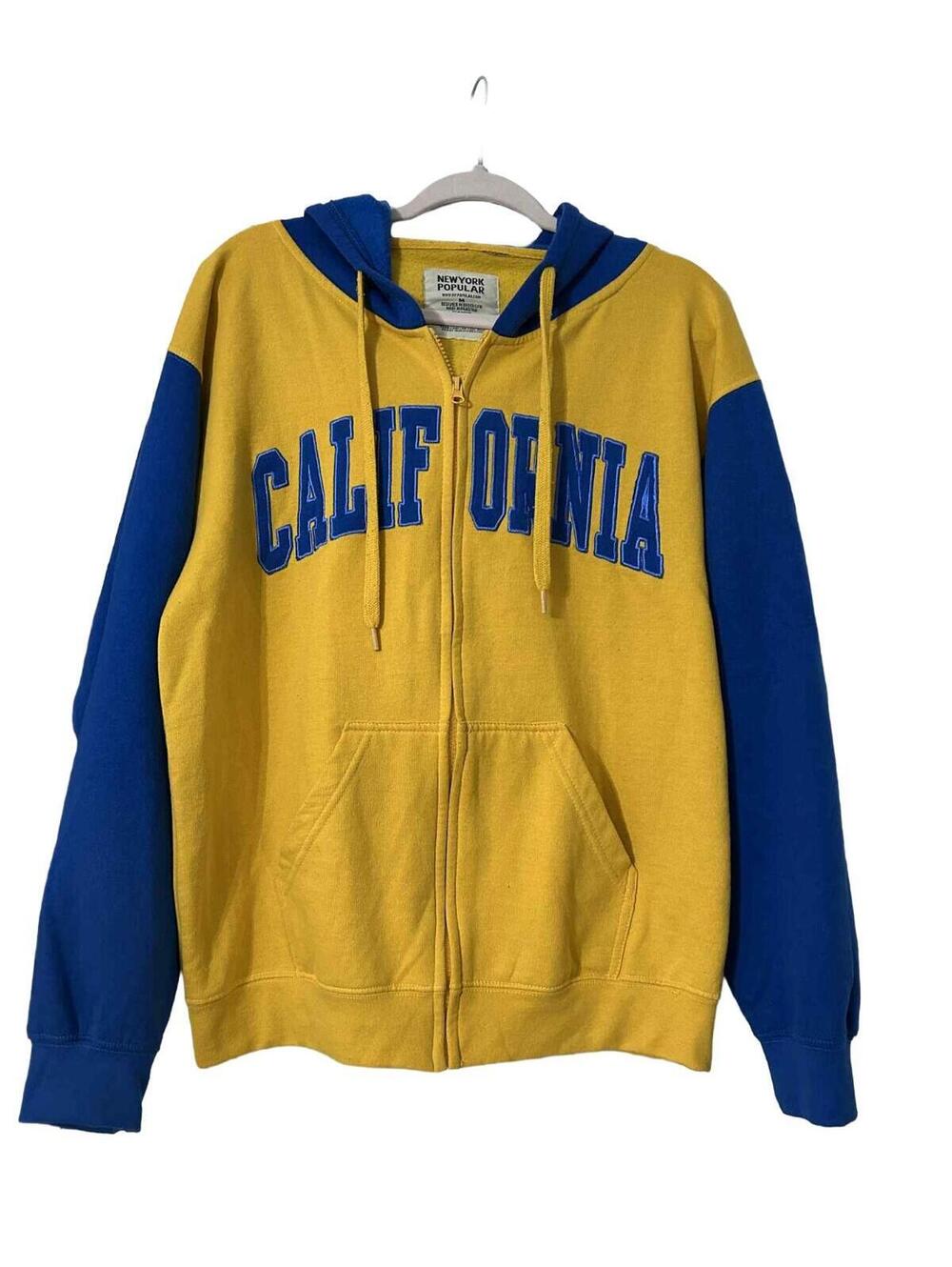 New York Popular Men’s Size M "California" Yellow & Blue Hoodie Fleece Lined